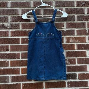 Vintage 90s Y2K McKids Cotton Toddler Girl Floral Pinafore Denim Dress Size 6